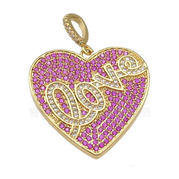 copper Heart pendant pave hotpink zircon, LOVE, gold plated