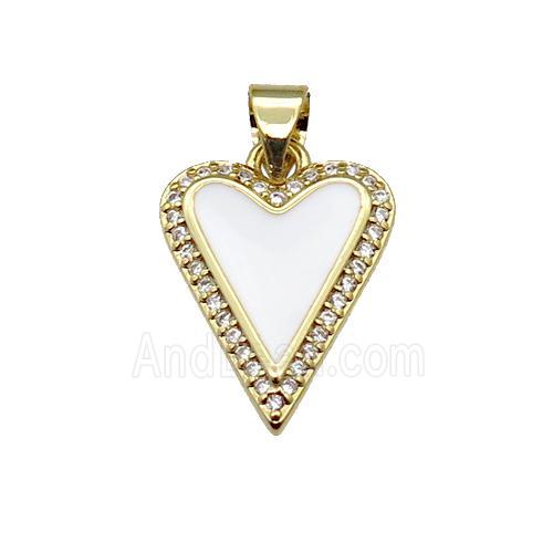copper Heart pendant pave zircon with white enamel, gold plated