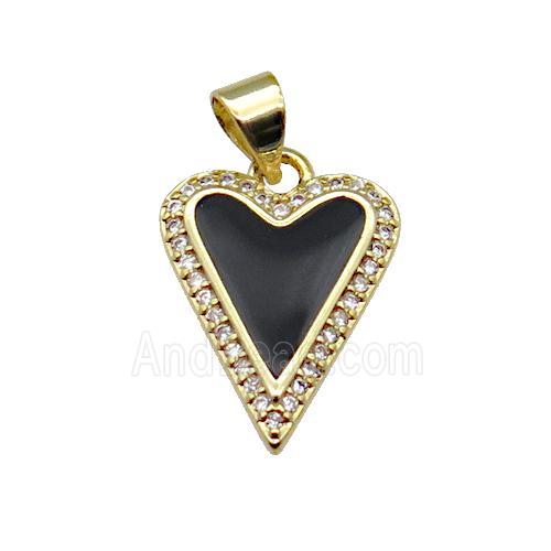 copper Heart pendant pave zircon with black enamel, gold plated
