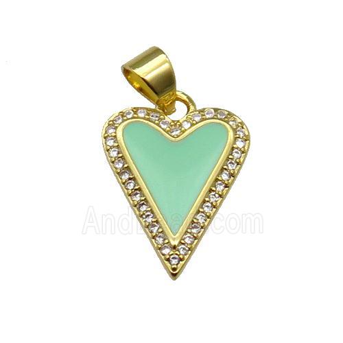 copper Heart pendant pave zircon with green enamel, gold plated