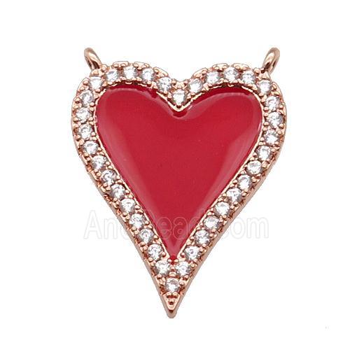 copper Heart pendant pave zircon with red enamel, rose gold