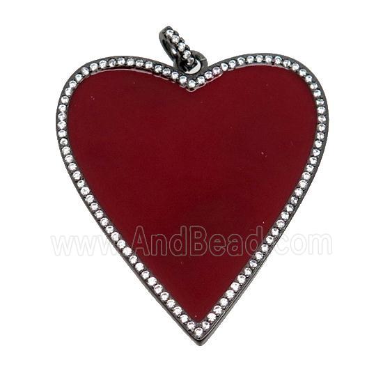 copper Heart pendant pave zircon with red enamel, black plated