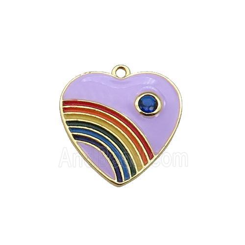 copper Heart pendant with lavender enamel, rainbow, gold plated