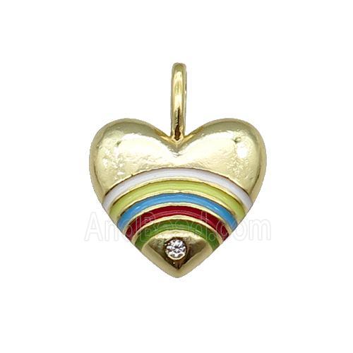 copper Heart pendant with rainbow enamel, gold plated