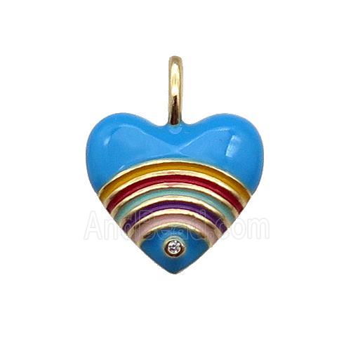 copper Heart pendant with blue enamel, rainbow, gold plated