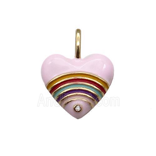 copper Heart pendant with pink enamel, rainbow, gold plated