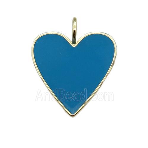 copper Heart pendant with teal enamel, gold plated