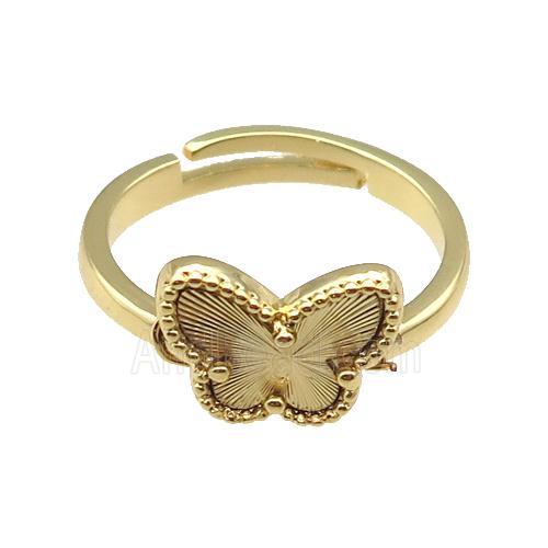 copper Butterfly Ring, adjustable, gold plated