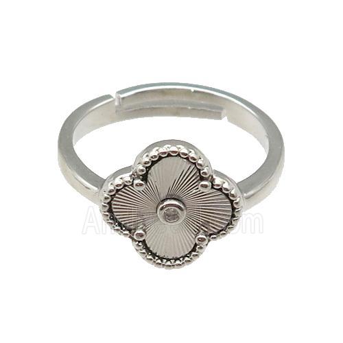 copper Clover Ring, adjustable, platinum plated