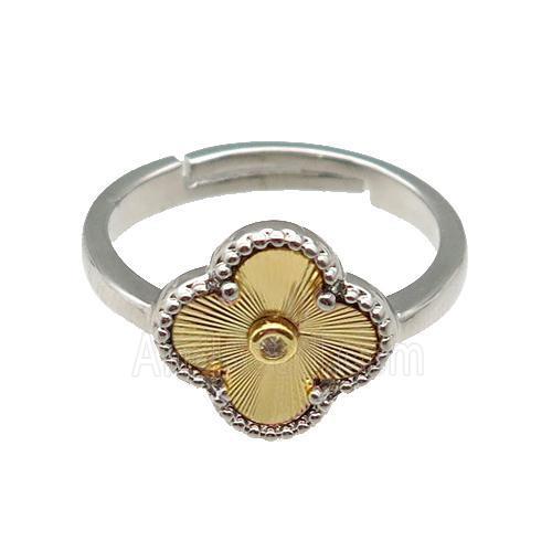 copper Clover Ring, adjustable, platinum plated