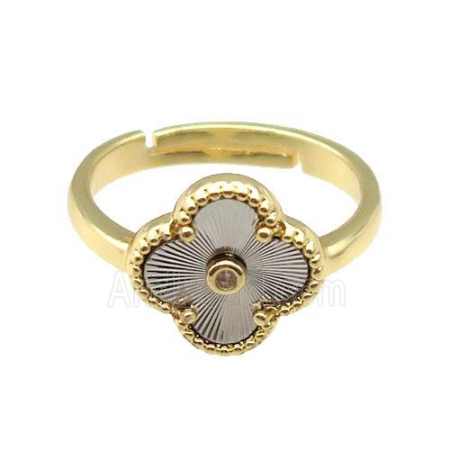 copper Clover Ring, adjustable, gold plated