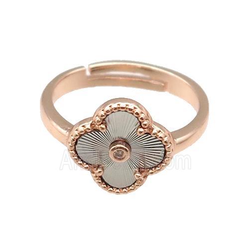 copper Clover Ring, adjustable, rose gold