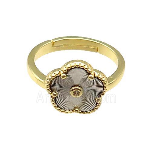 copper Flower Ring, adjustable, gold plated