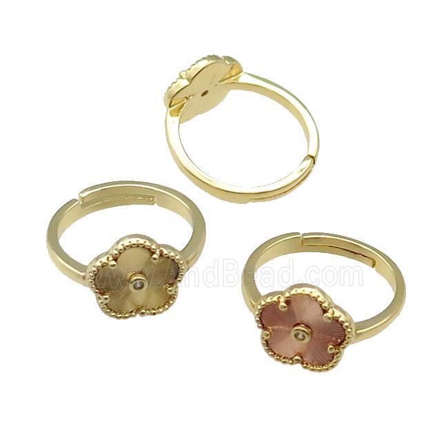 copper Flower Ring, adjustable, gold plated, mixed
