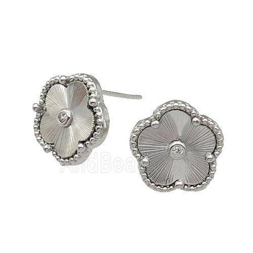 copper Flower Stud Earring, platinum plated