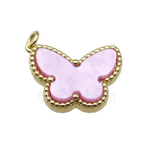copper Butterfly pendant pave lavender shell, gold plated