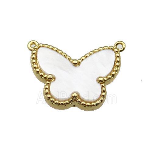copper Butterfly pendant pave white shell, gold plated