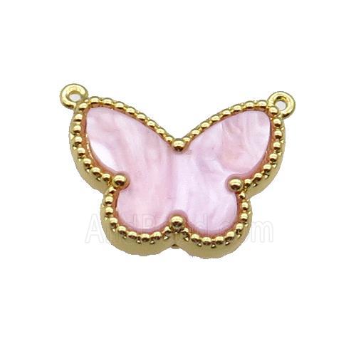 copper Butterfly pendant pave pink shell, gold plated