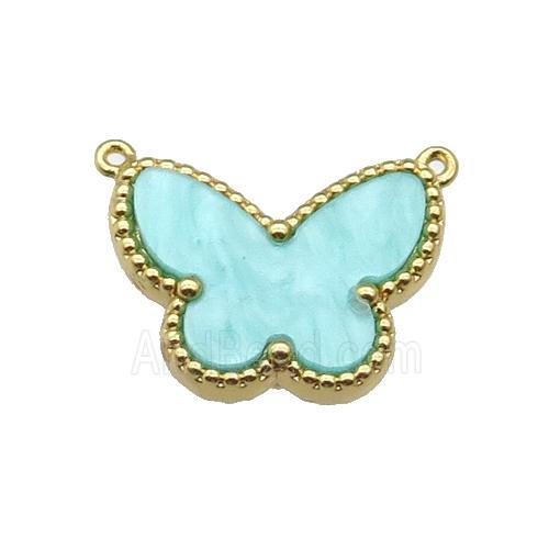 copper Butterfly pendant pave green shell, gold plated