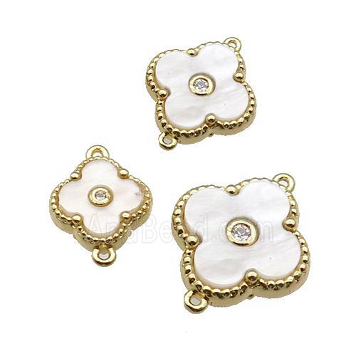 copper Clover connector pave white shell, gold plated