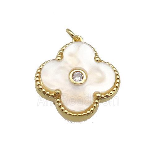 copper Clover pendant pave white shell, gold plated