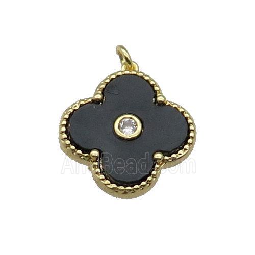 copper Clover pendant pave black shell, gold plated