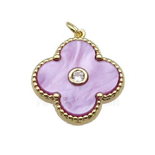 copper Clover pendant pave lavender shell, gold plated
