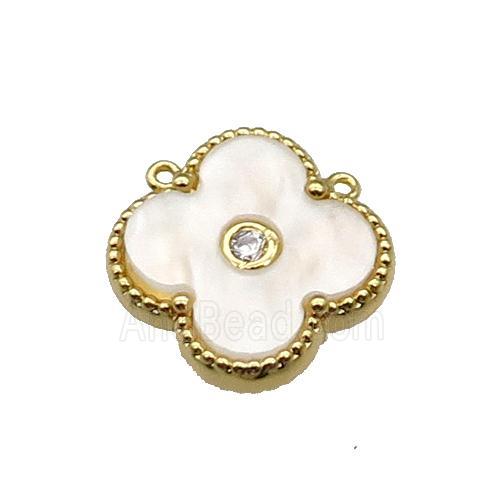 copper Clover pendant pave white shell, gold plated