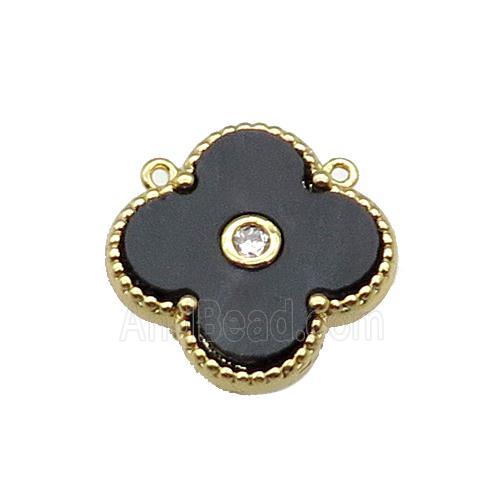 copper Clover pendant pave black shell, gold plated