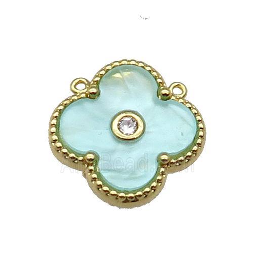 copper Clover pendant pave green shell, gold plated