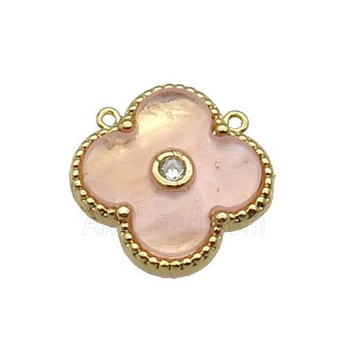 copper Clover pendant pave peach shell, gold plated