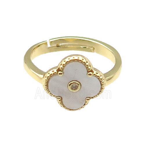 copper Clover Ring pave white shell, gold plated