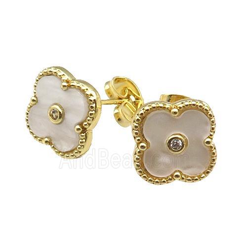 copper Colover Stud Earring pave white shell, gold plated