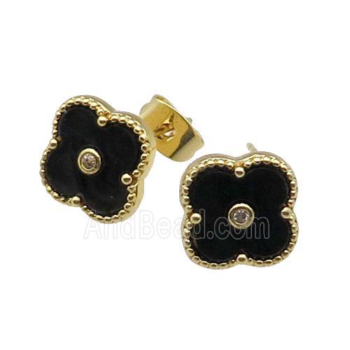 copper Colover Stud Earring pave black shell, gold plated