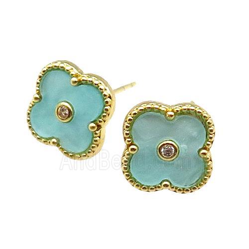 copper Colover Stud Earring pave green shell, gold plated