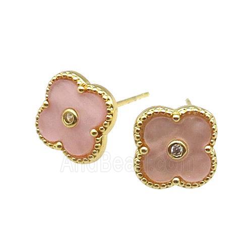 copper Colover Stud Earring pave peach shell, gold plated