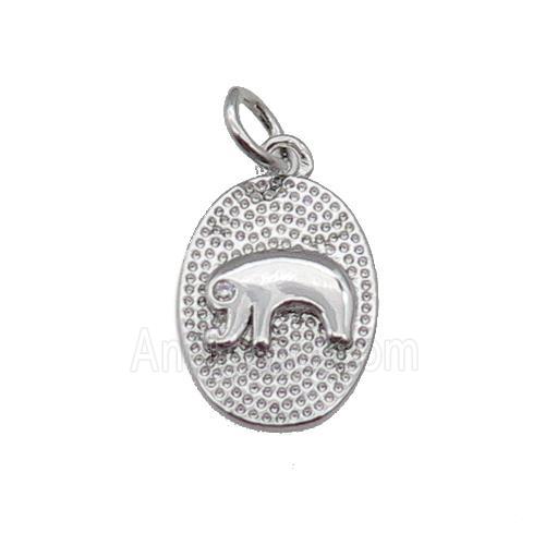 copper oval pendant, elephant, platinum plated