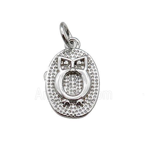 copper oval pendant, owl, platinum plated