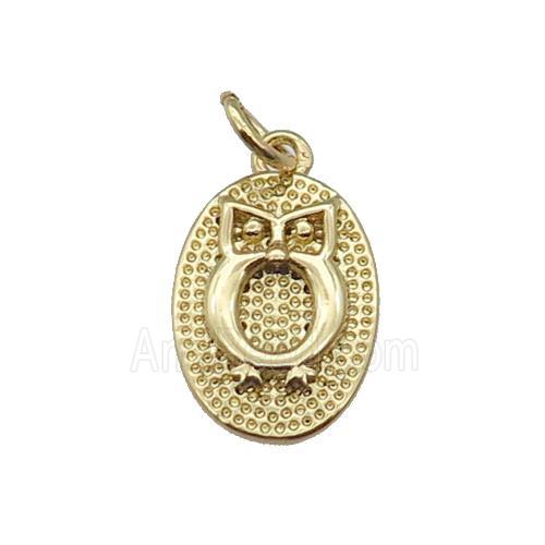 copper oval pendant, owl, gold plated