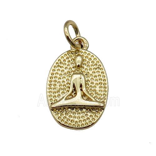 copper oval pendant, Yoga, gold plated