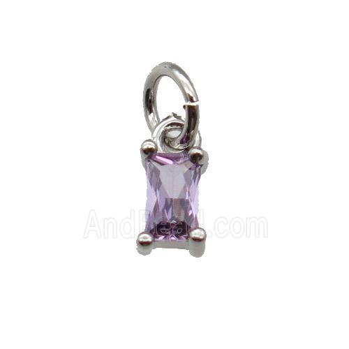 copper pendant paved purple zircon, rectangle, platinum plated