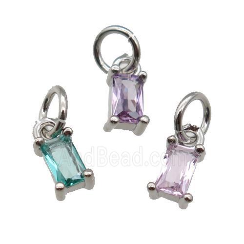 copper pendant paved zircon, rectangle, platinum plated, mixed