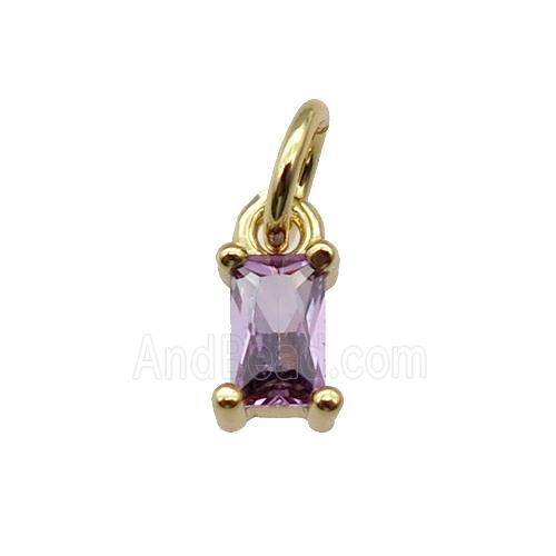 copper pendant paved purple zircon, rectangle, gold plated