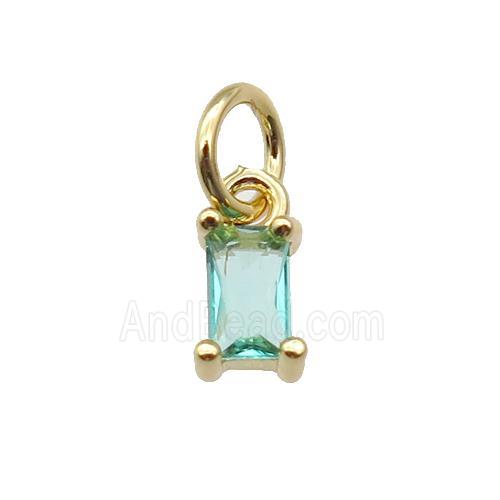 copper pendant paved green zircon, rectangle, gold plated