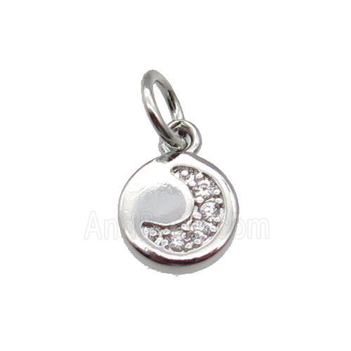 copper circle moon pendant paved zircon, platinum plated