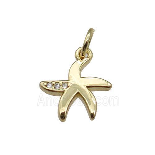 copper starfish pendant pave zircon, gold plated