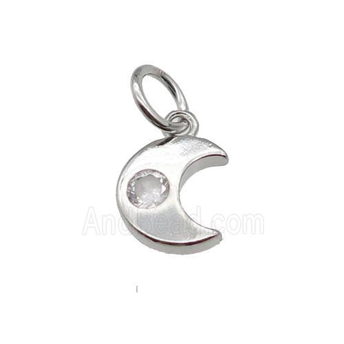 copper moon pendant pave zircon, platinum plated