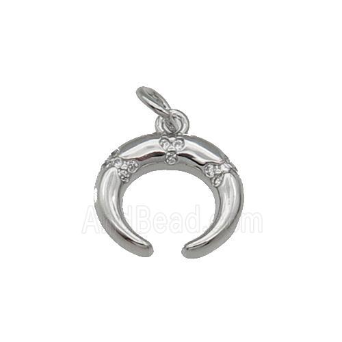 copper crescent moon pendant pave zircon, platinum plated