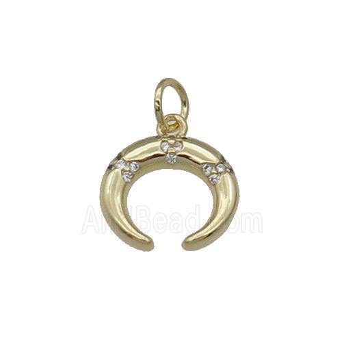 copper crescent moon pendant pave zircon, gold plated