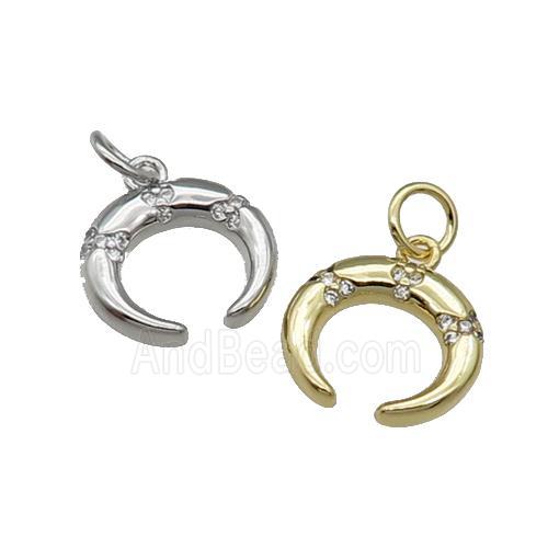 copper crescent moon pendant pave zircon, mixed
